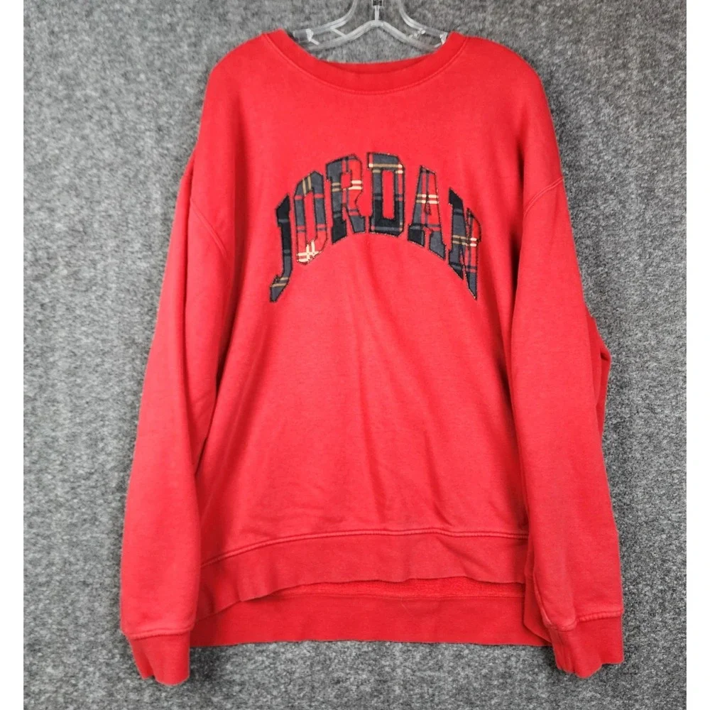 Jordan Sweatshirt Mens XXL Red Plaid Applique Logo Crewneck DV1574-612‎